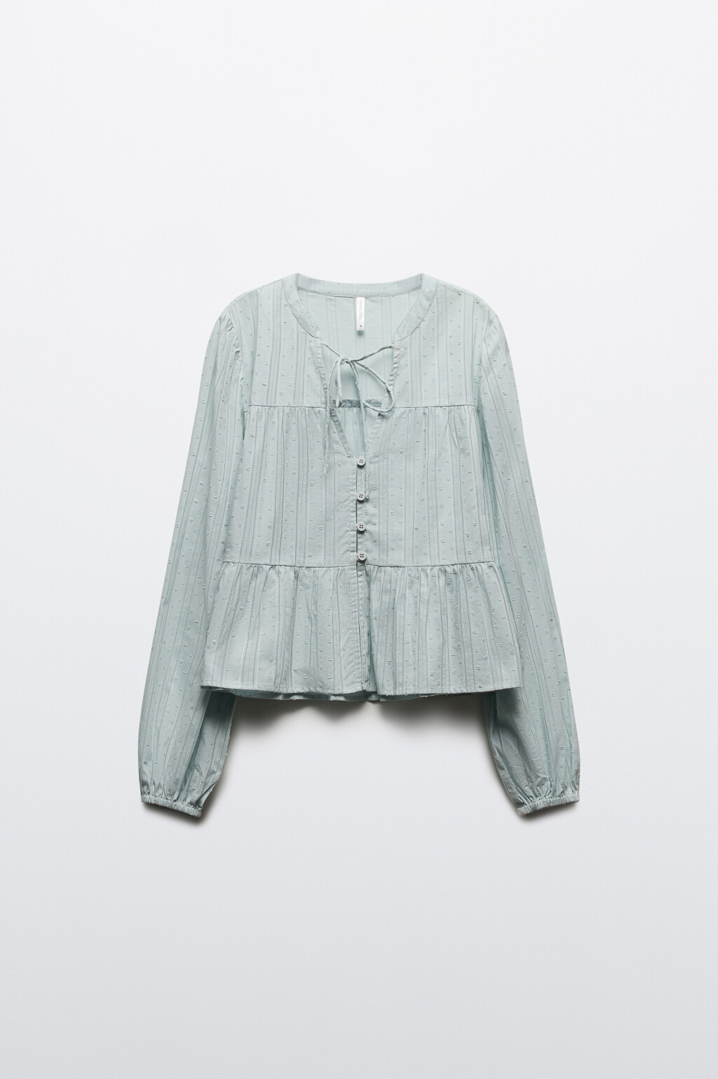 Блузка из хлопка с баской и рукавами-буфами - цвет голубой - 7