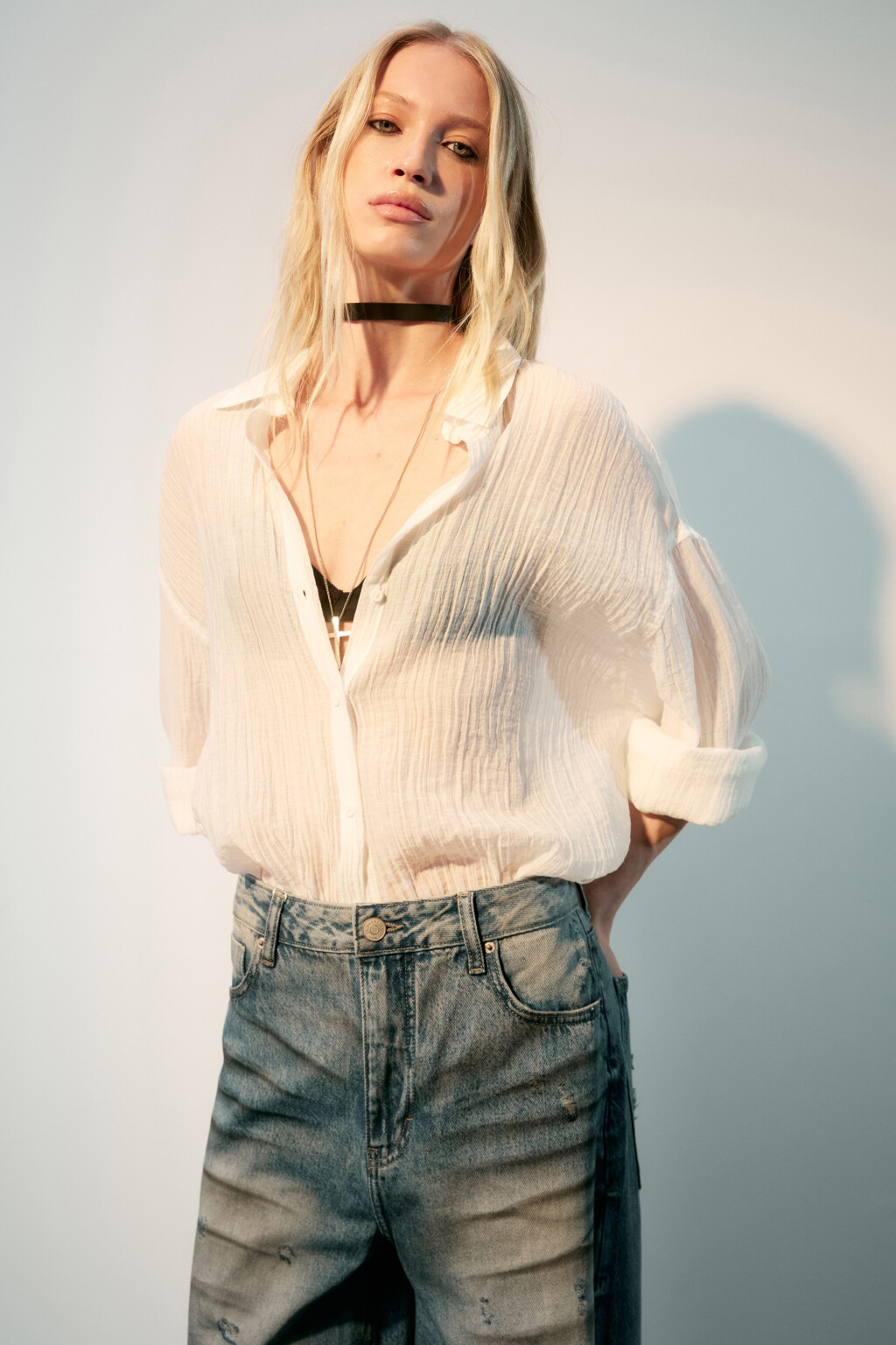 Рубашка оверсайз из лиоцелла - цвет белый - 1