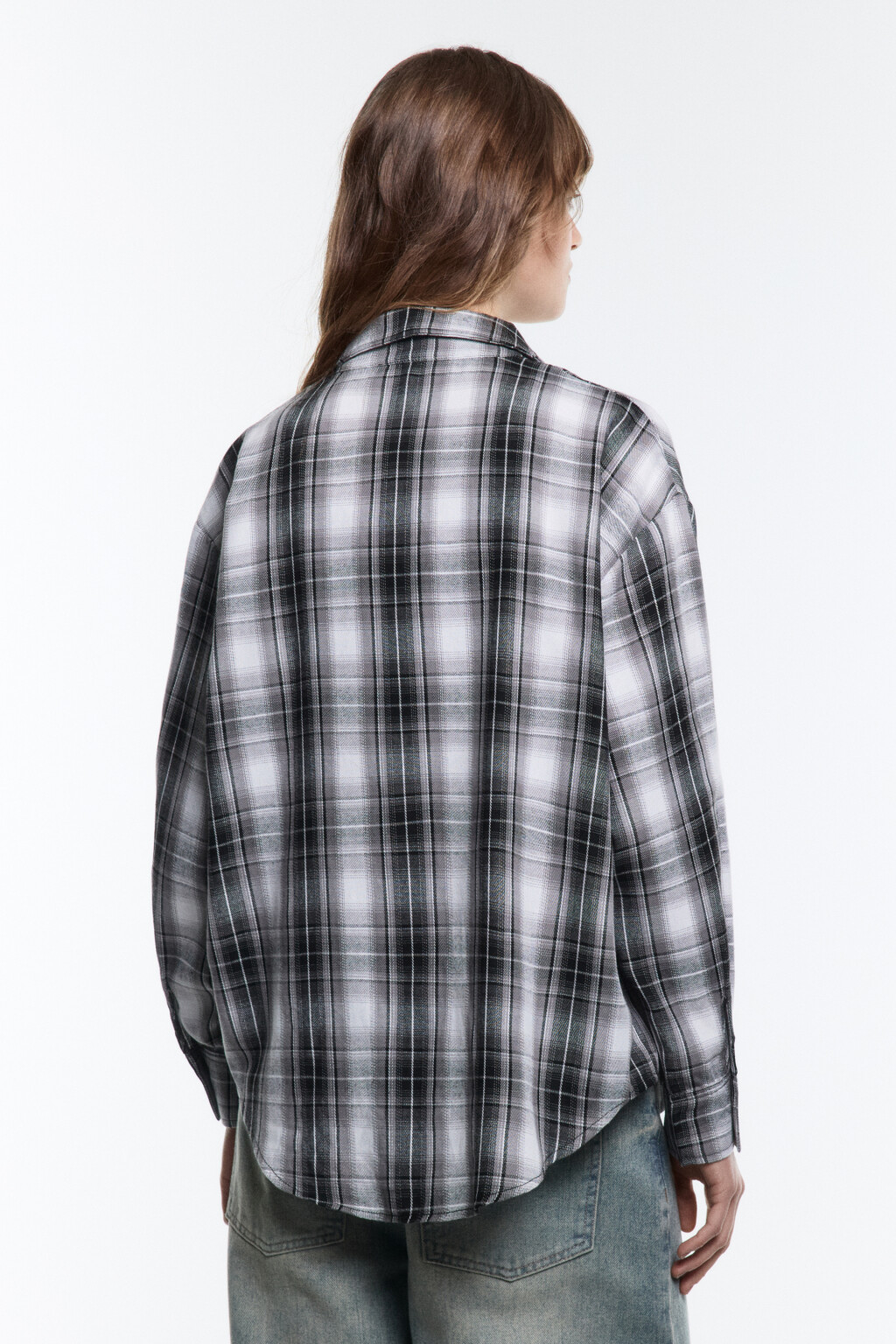 Рубашка oversize в клетку с вшитым топом - цвет черный - 4