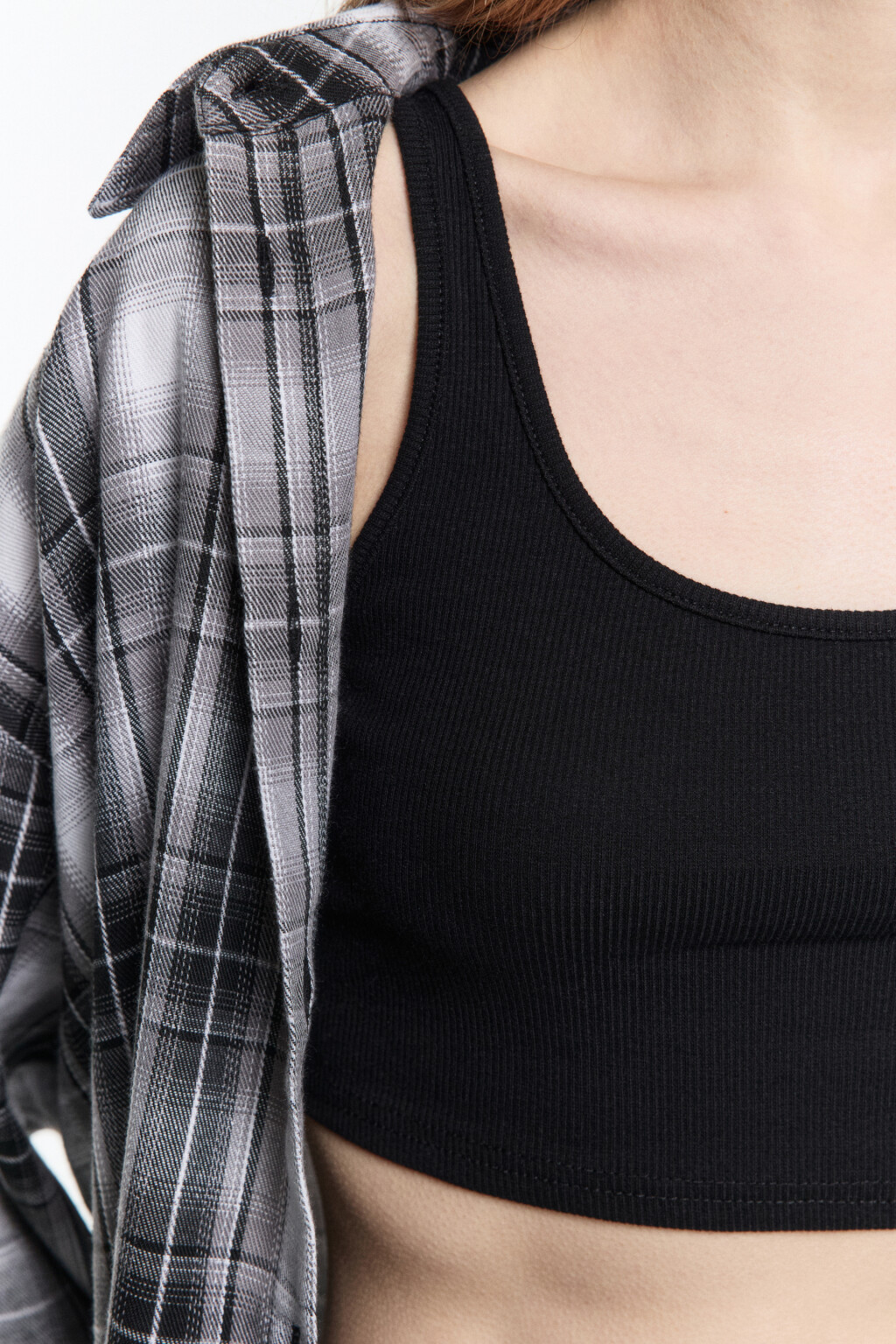 Рубашка oversize в клетку с вшитым топом - цвет черный - 6