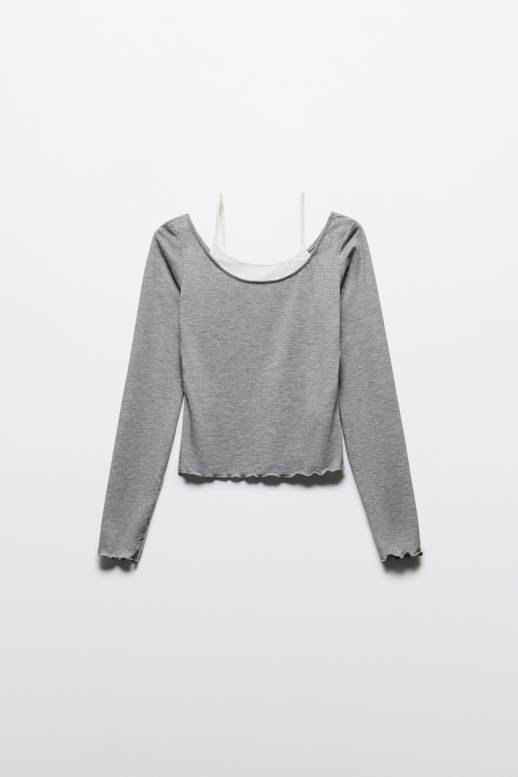 Лонгслив укороченный с майкой на бретельках - цвет серый - 7