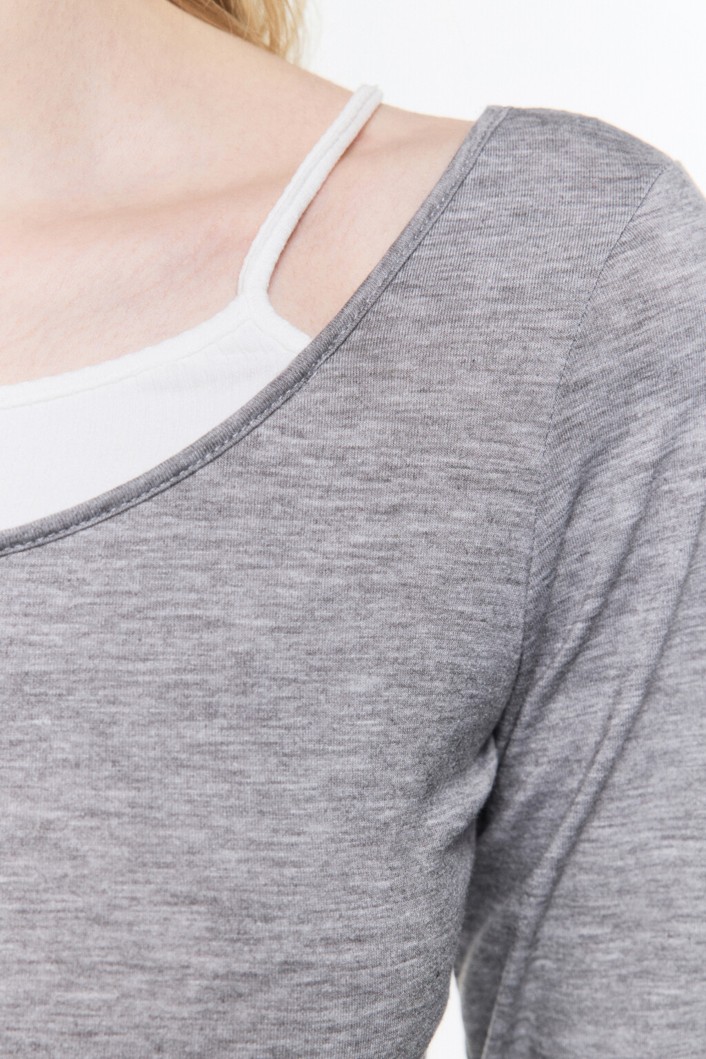 Лонгслив укороченный с майкой на бретельках - цвет серый - 5