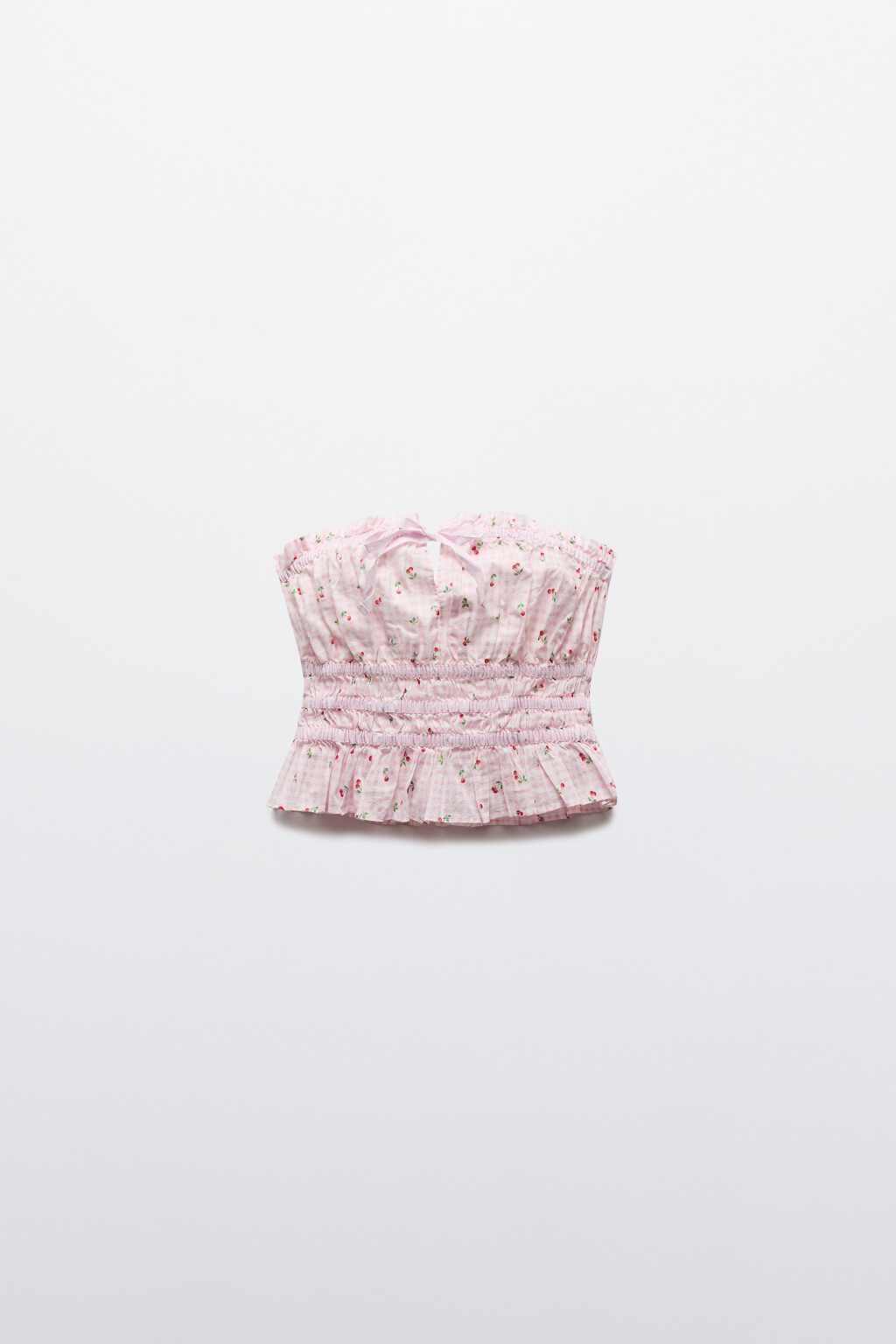 Топ-бандо хлопковый с принтом и баской - цвет розовый - 7