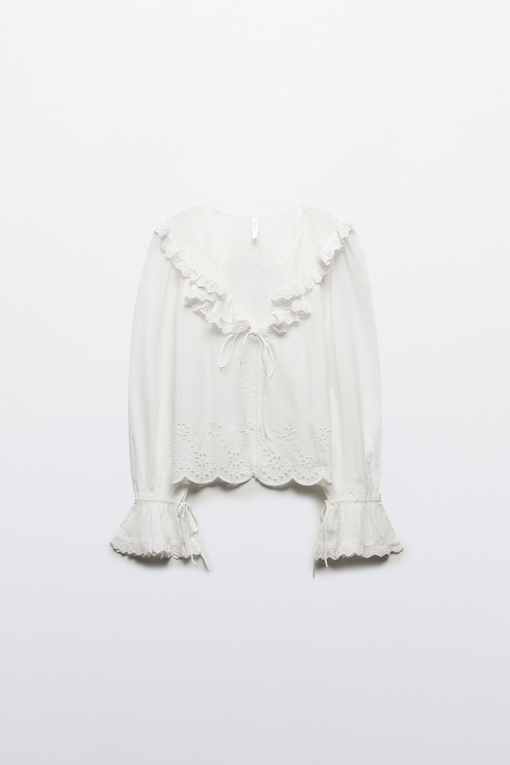 Блузка хлопковая ажурная с завязками - цвет белый - 9