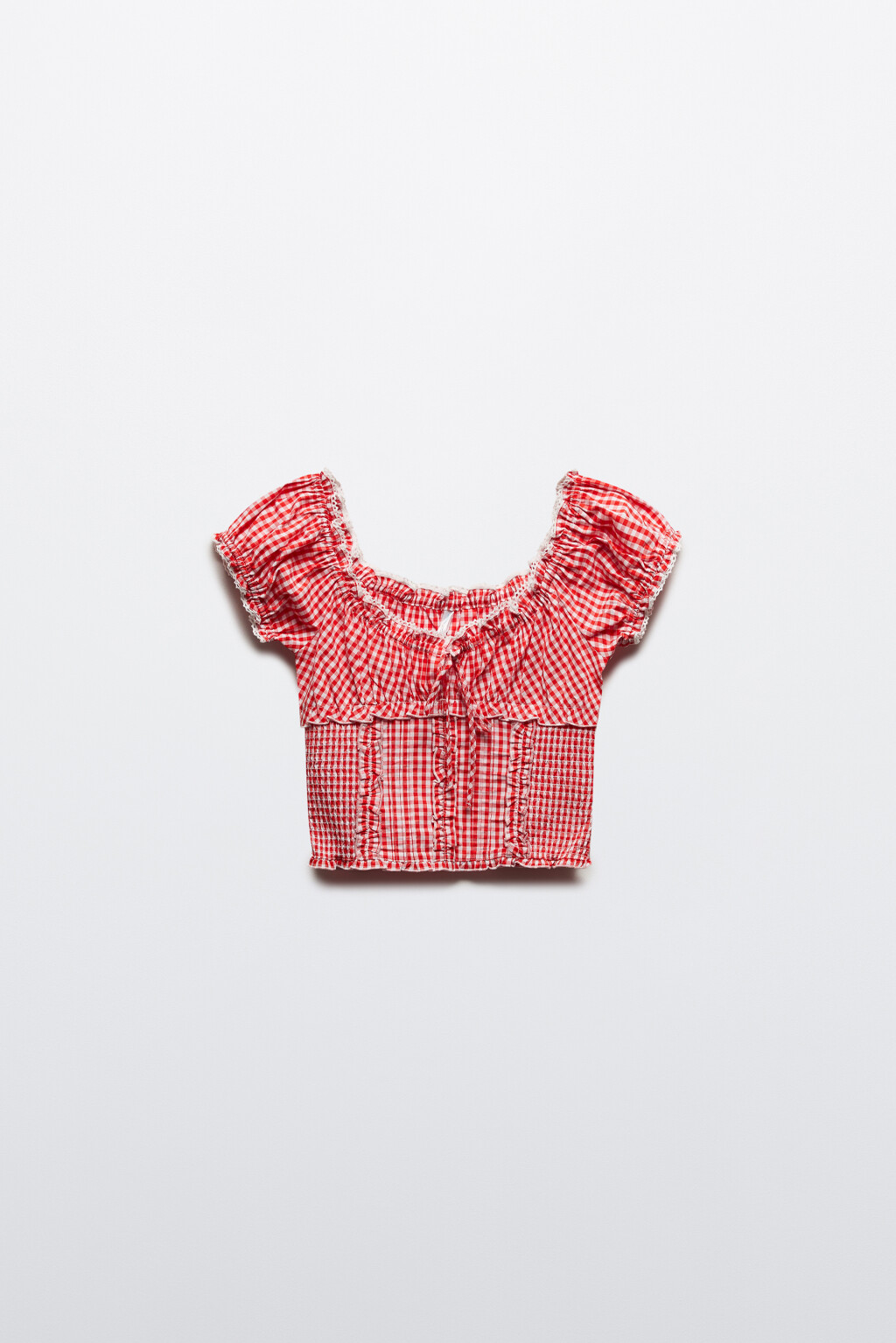 Топ облегающий с кружевом и завязками - цвет красный - 7