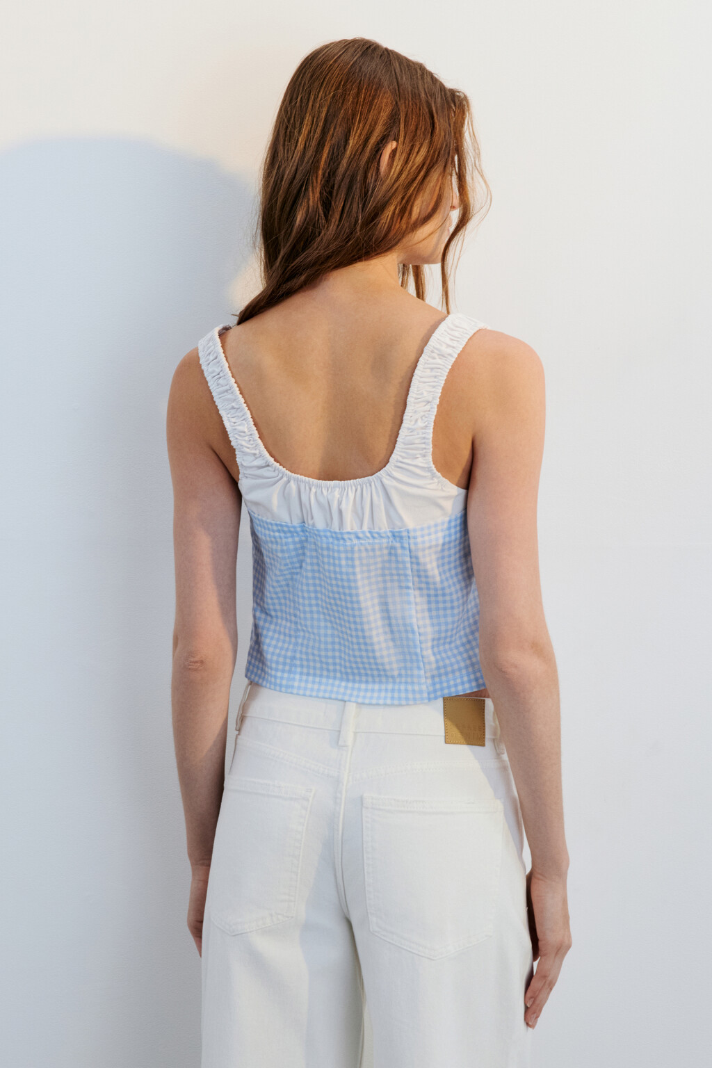 Топ облегающий с завязками на груди - цвет синий - 3