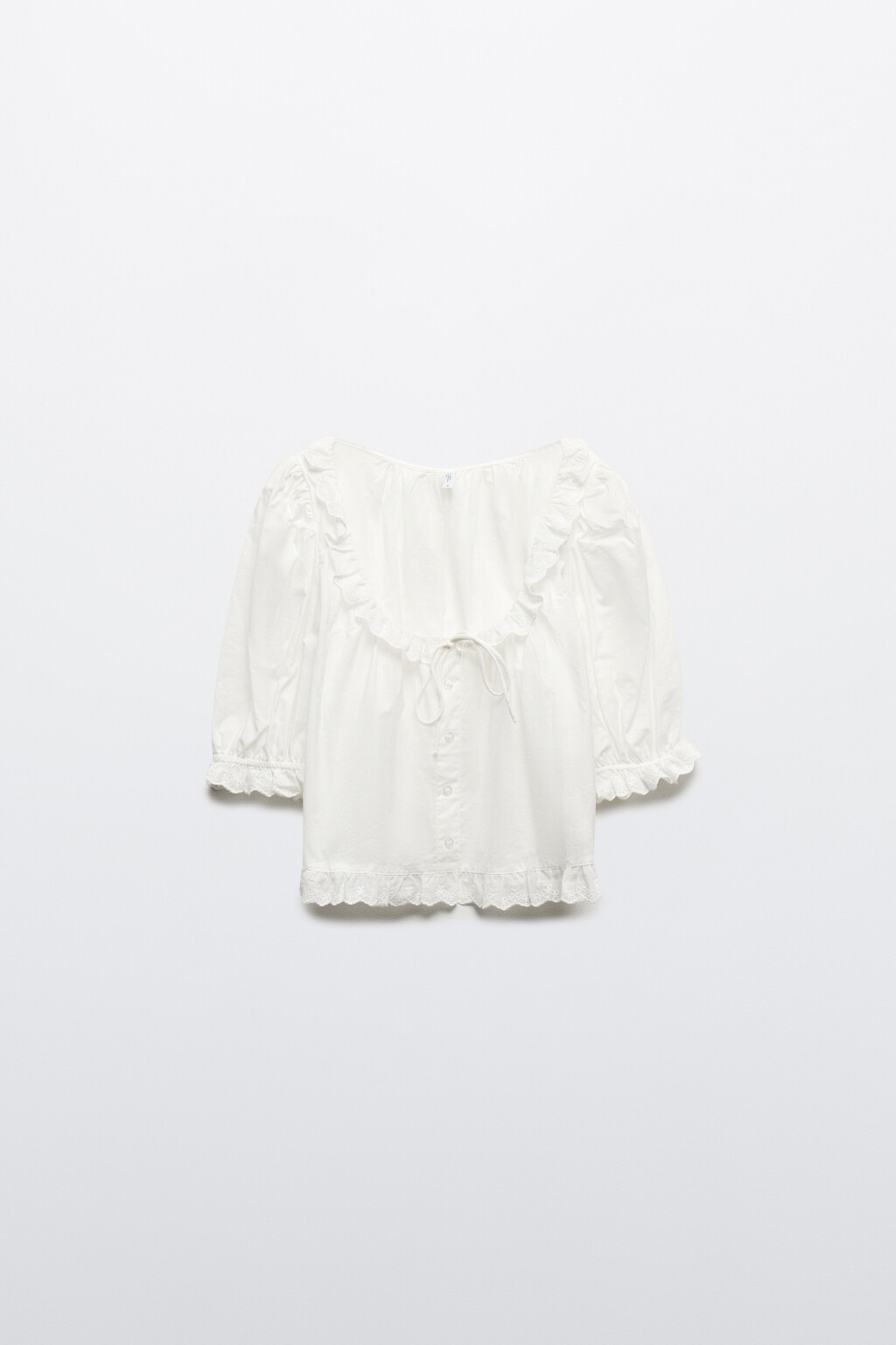 Блузка ажурная с оборками - цвет белый - 7