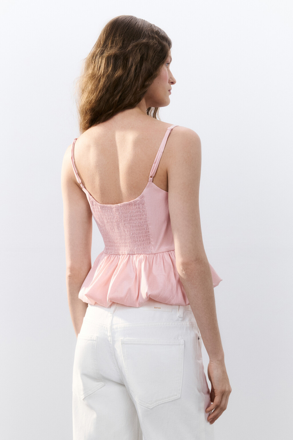 Топ на бретельках с пышной баской - цвет оранжевый - 4