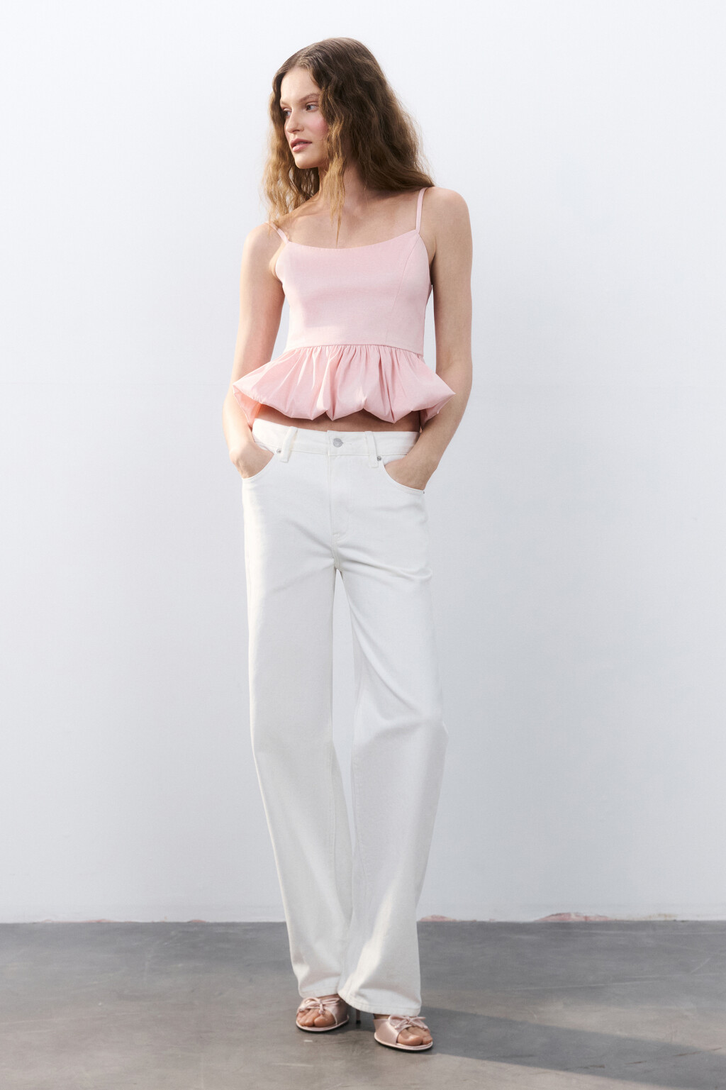 Топ на бретельках с пышной баской - цвет оранжевый - 5