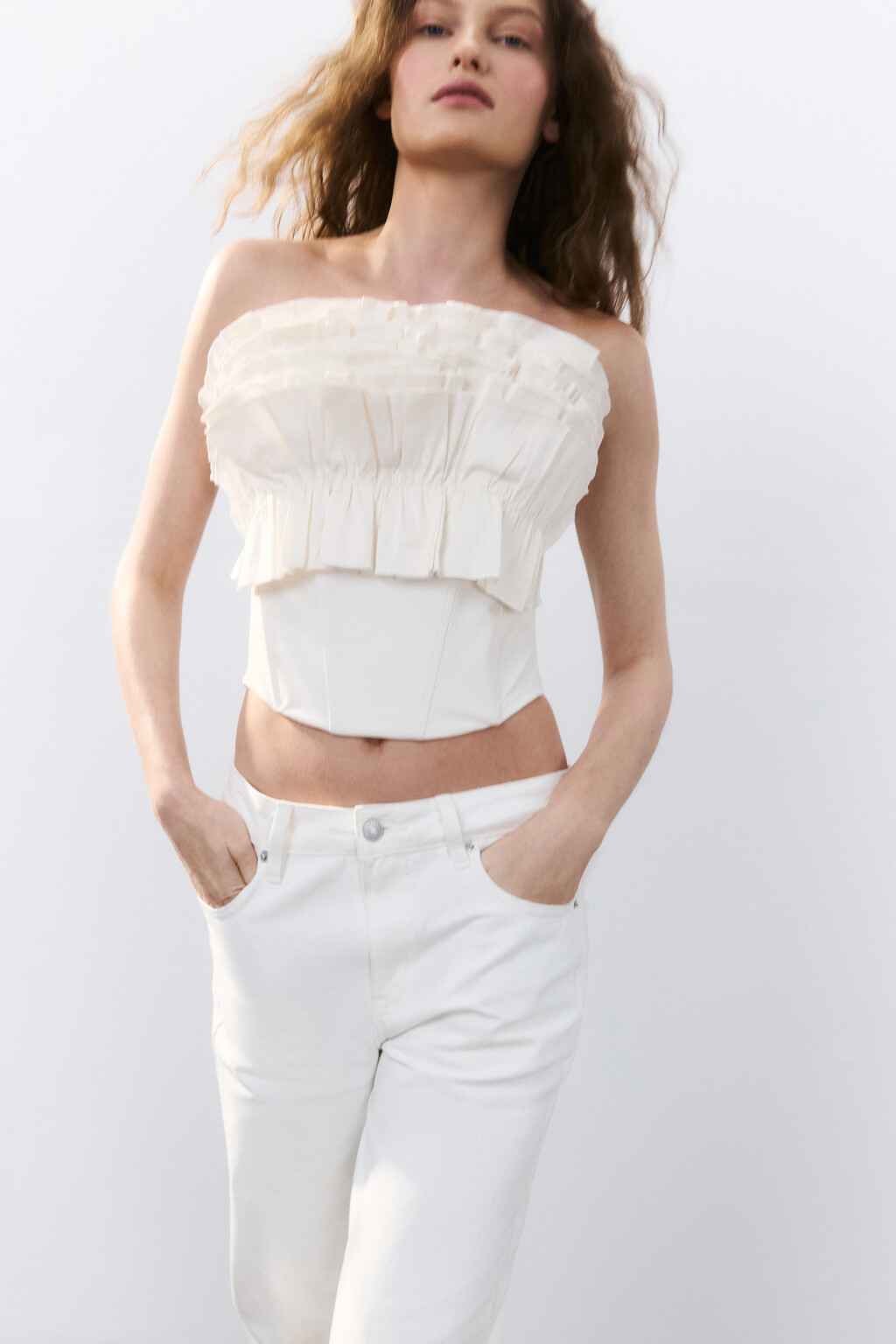 Топ-корсет из тафты с пышным лифом - цвет бежевый - 1