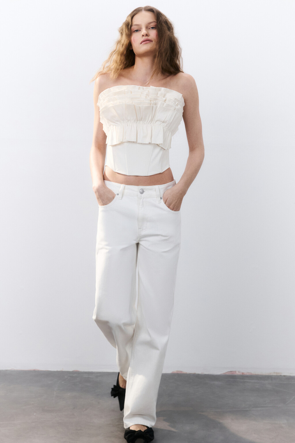 Топ-корсет из тафты с пышным лифом - цвет бежевый - 2