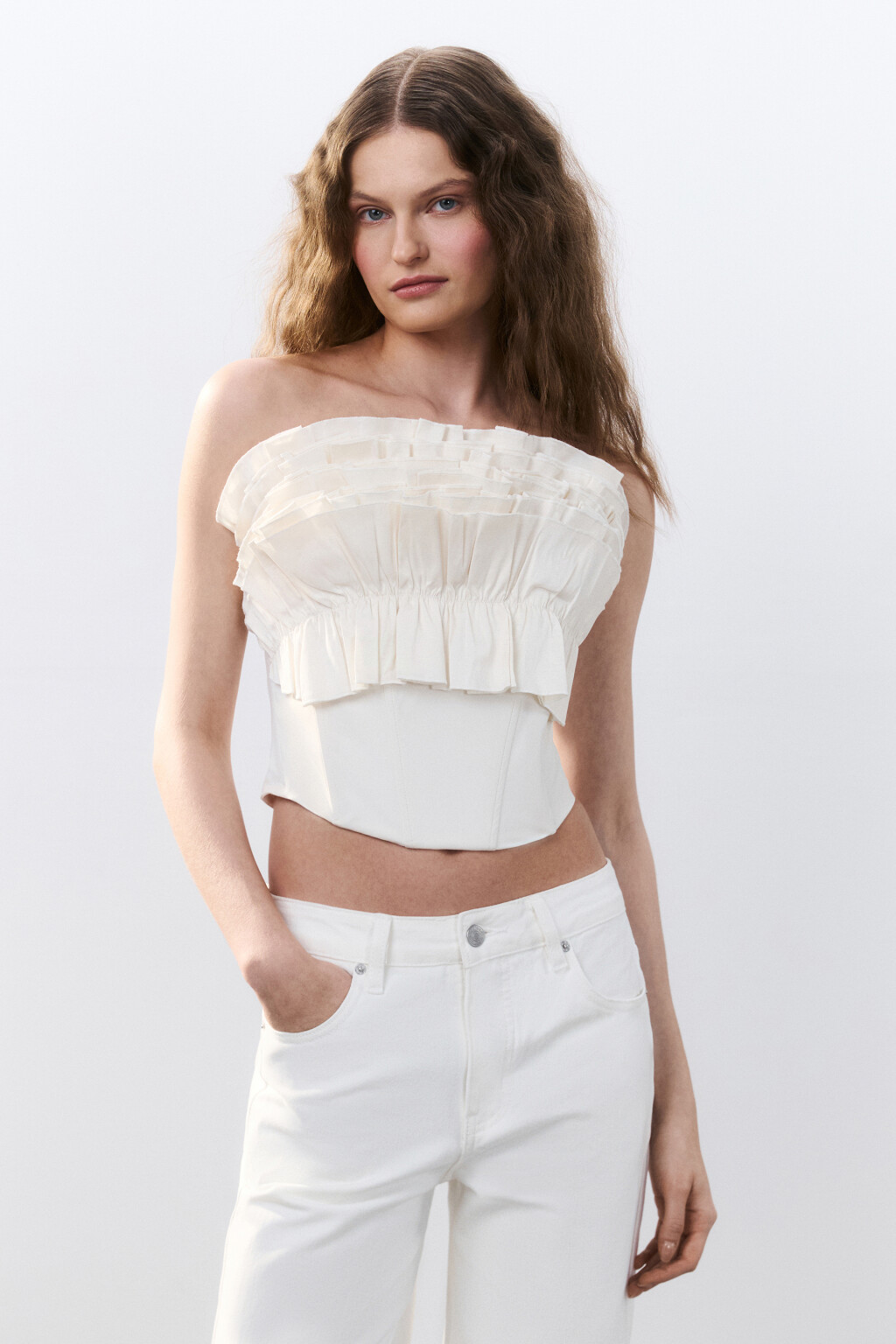 Топ-корсет из тафты с пышным лифом - цвет бежевый - 3