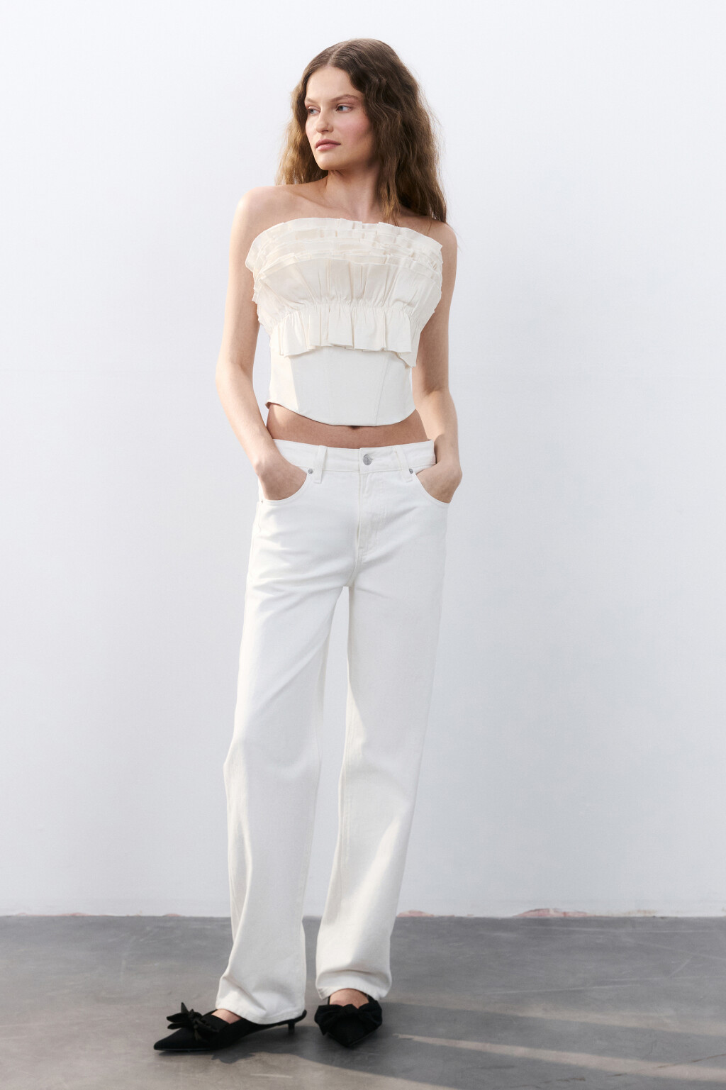 Топ-корсет из тафты с пышным лифом - цвет бежевый - 5