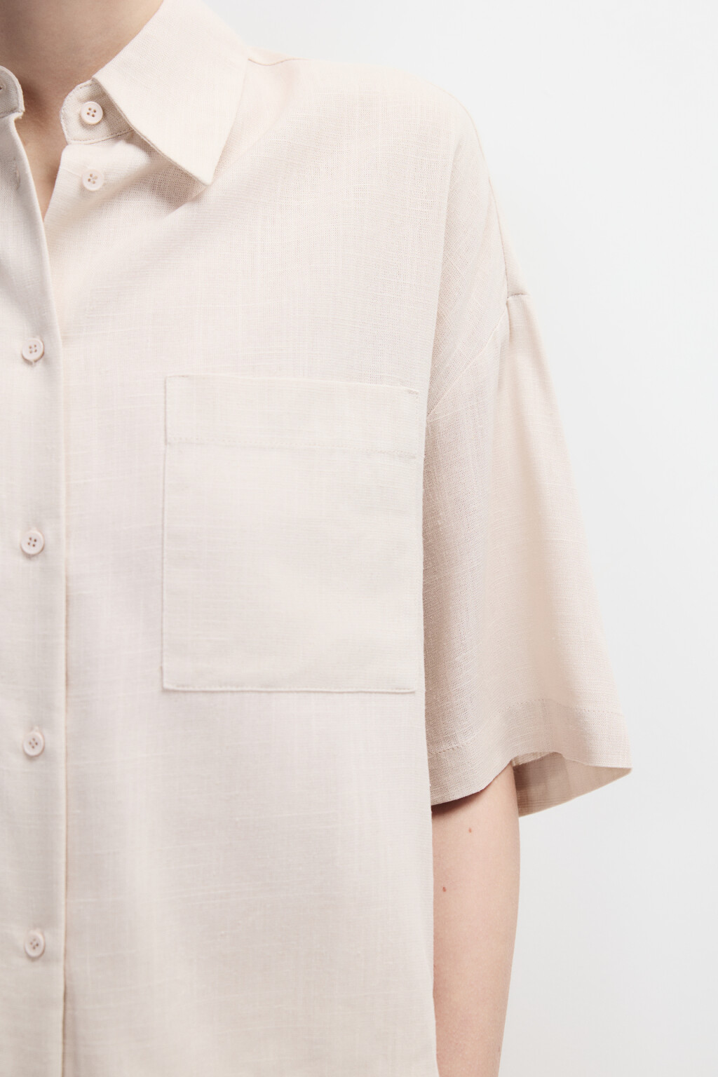 Рубашка укороченная из вискозы со льном - цвет коричневый - 6