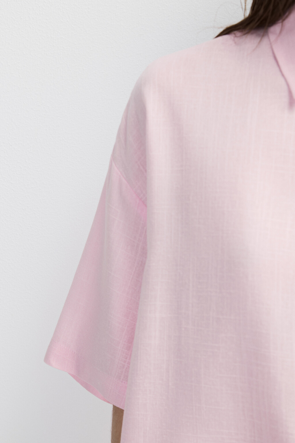 Рубашка укороченная из вискозы со льном - цвет розовый - 6