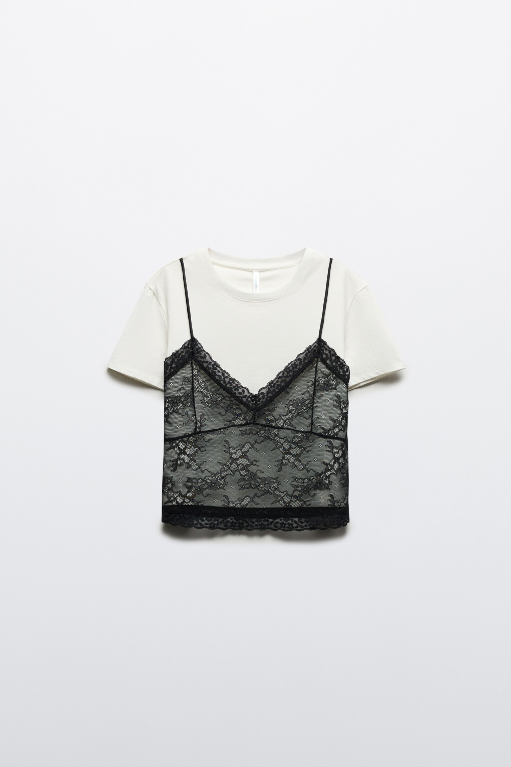 Топ-футболка с кружевной майкой - цвет белый - 7