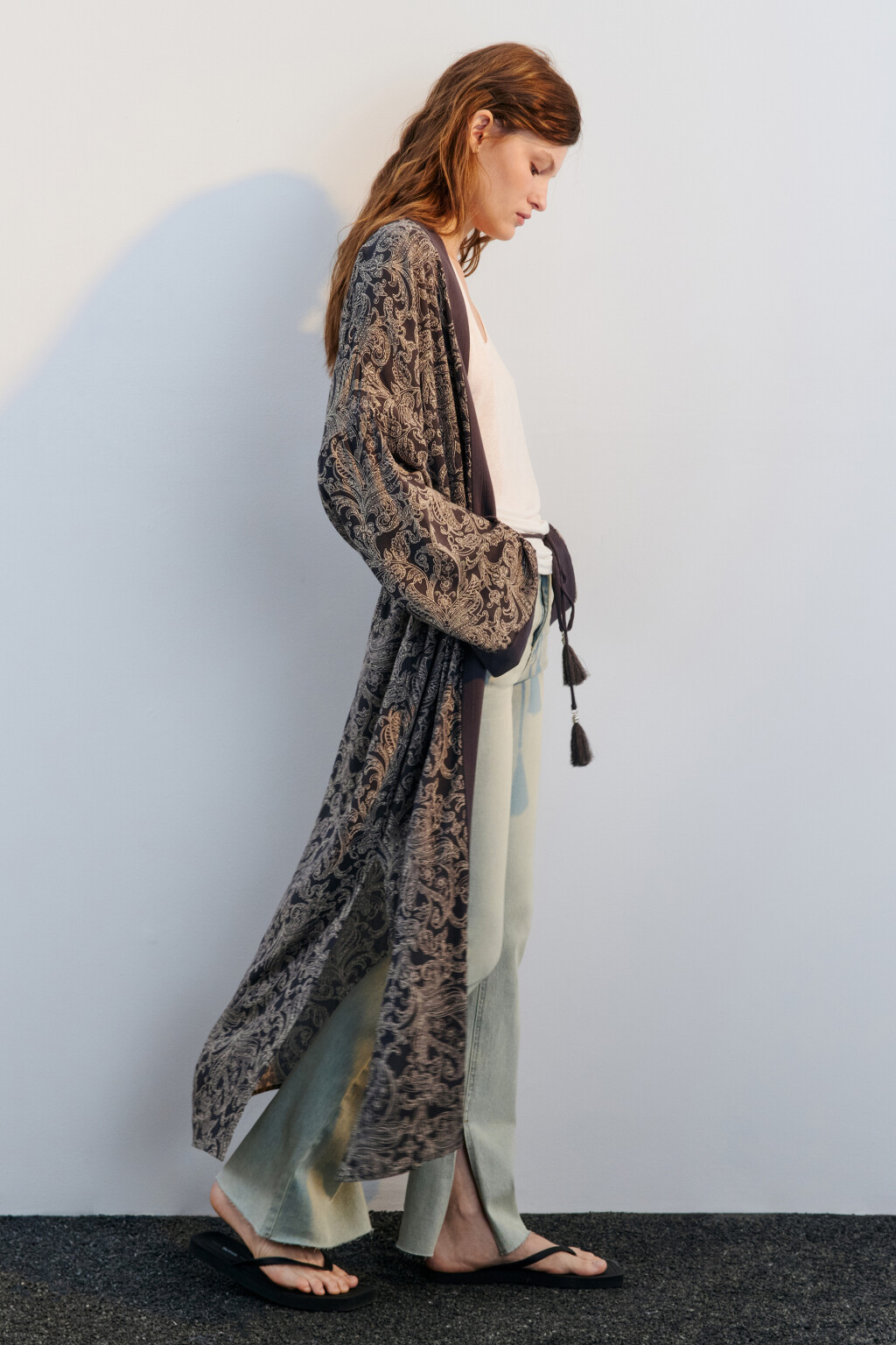 Кардиган-кимоно с принтом и поясом - цвет мультиколор - 1