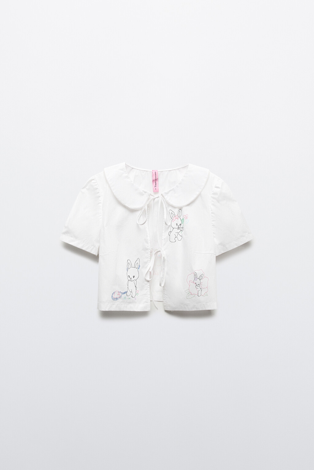 Блузка на завязках с воротником и принтом - цвет белый - 9