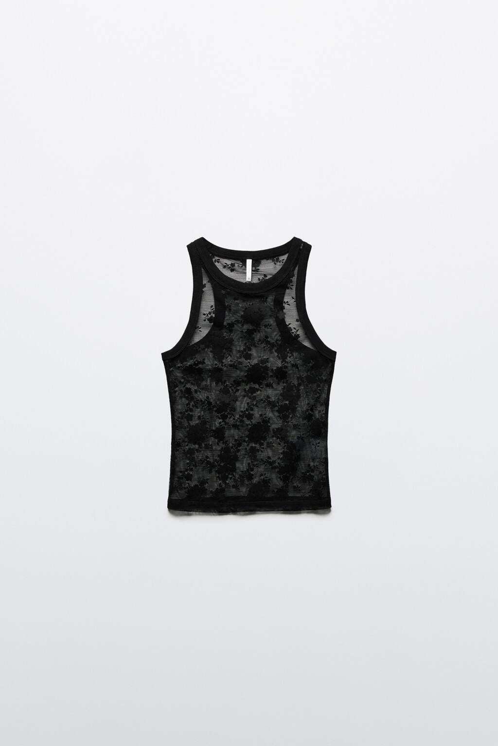 Майка облегающая из сетки с кружевом - цвет черный - 7