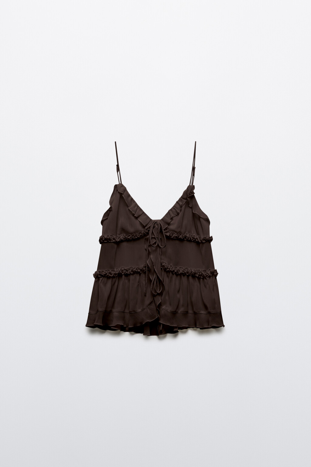 Топ шифоновый на бретельках с оборками - цвет черный - 8