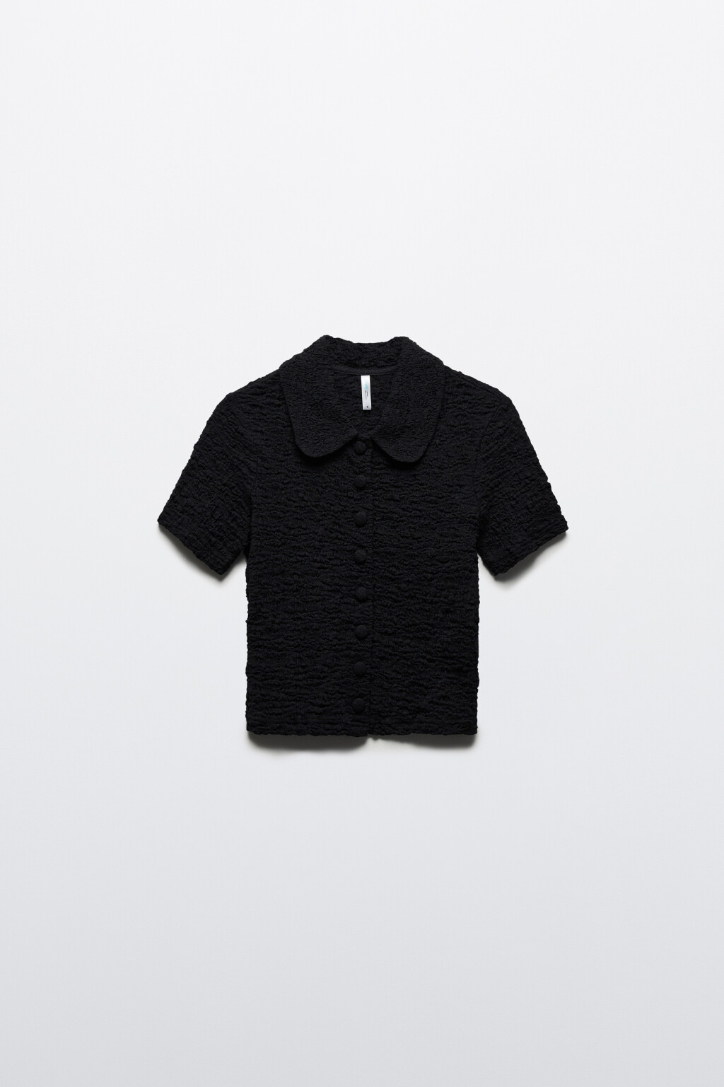 Блузка облегающая ажурная на пуговицах - цвет черный - 7