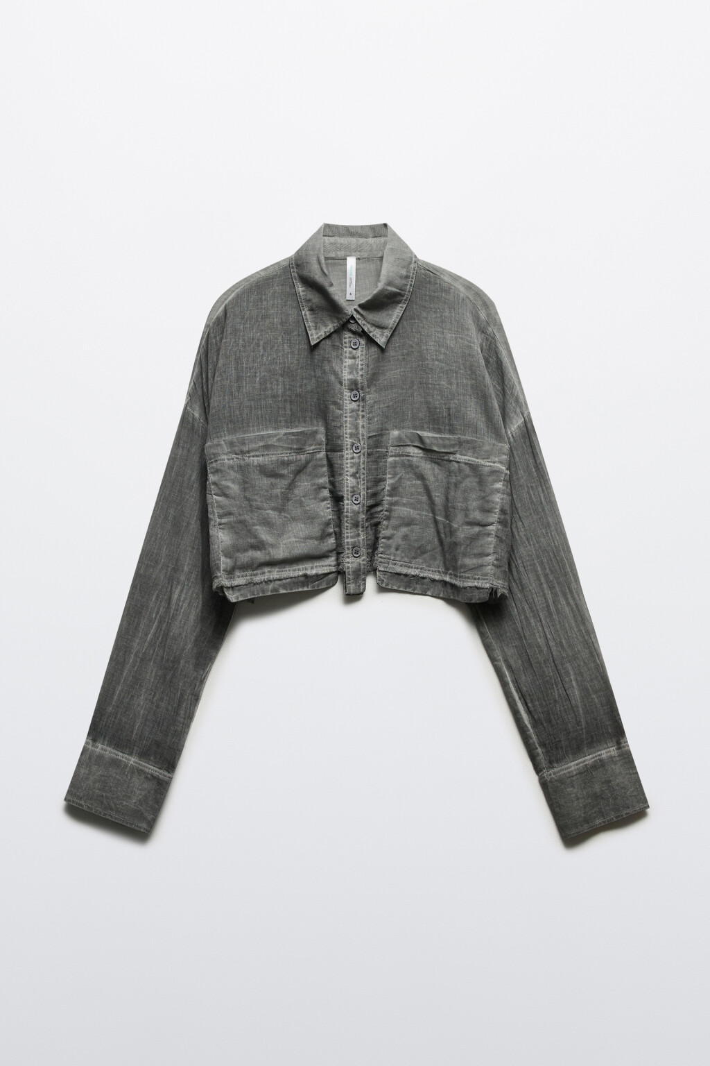 Рубашка укороченная с накладными карманами - цвет серый - 8
