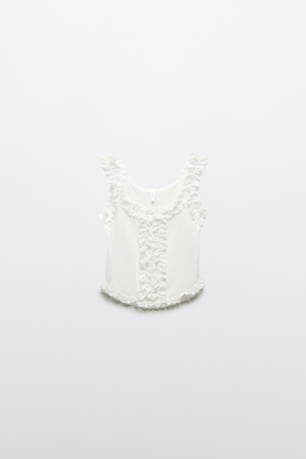 Топ-майка с кружевом и оборками - цвет белый - 9