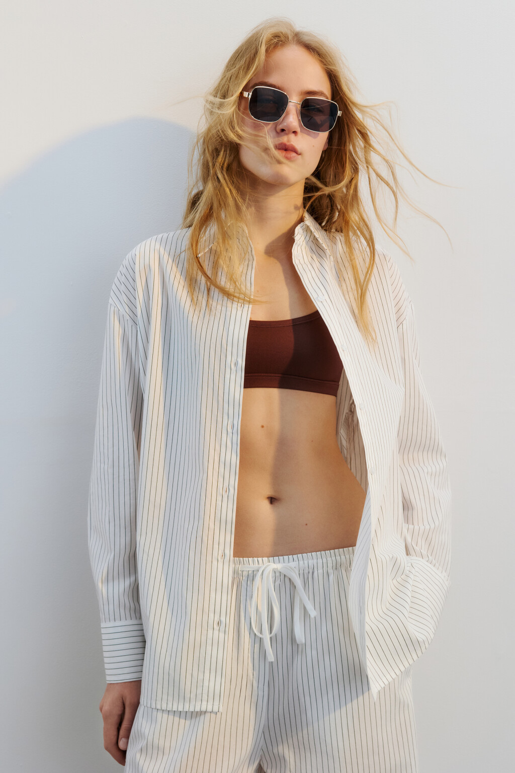 Рубашка oversize хлопковая в полоску - цвет черный - 1