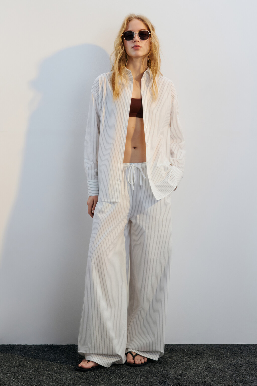 Рубашка oversize хлопковая в полоску - цвет черный - 4