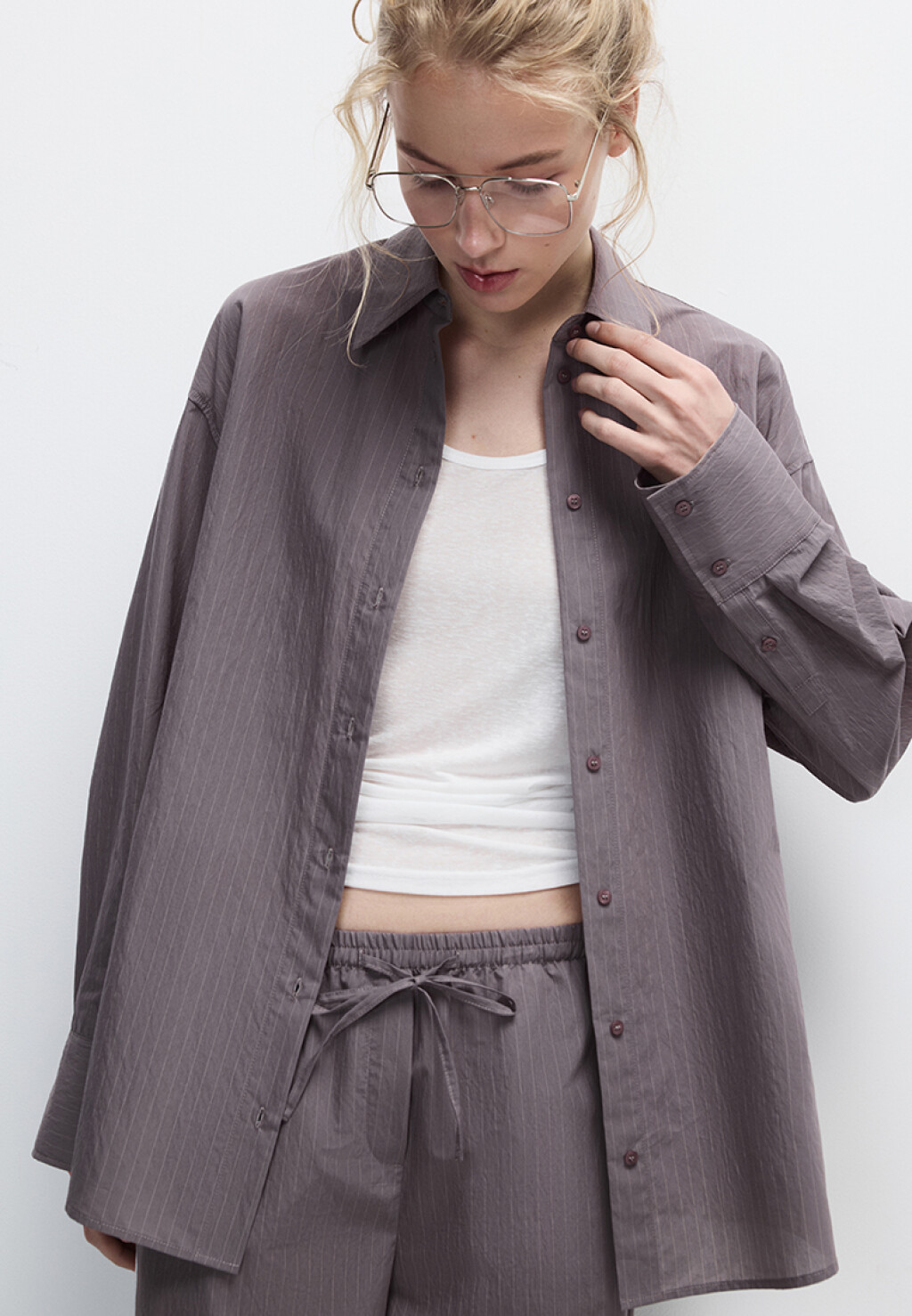 Рубашка oversize хлопковая в полоску - цвет коричневый - 1