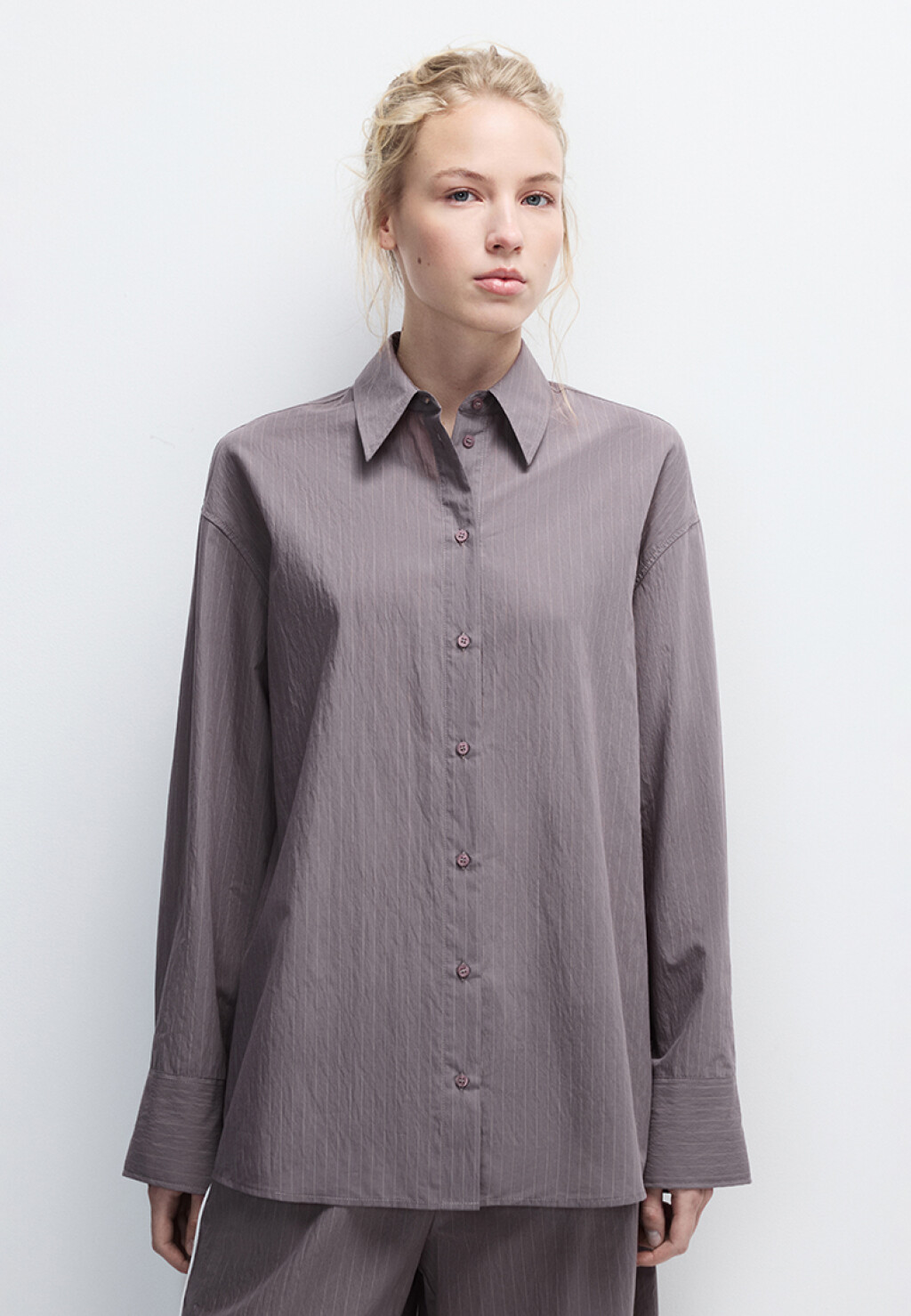 Рубашка oversize хлопковая в полоску - цвет коричневый - 2