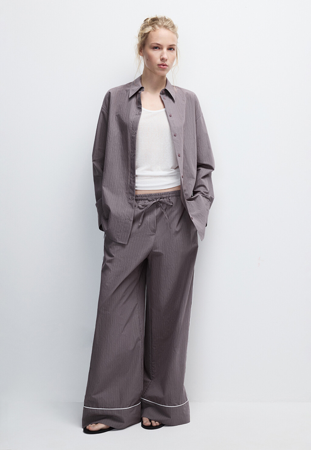 Рубашка oversize хлопковая в полоску - цвет коричневый - 4