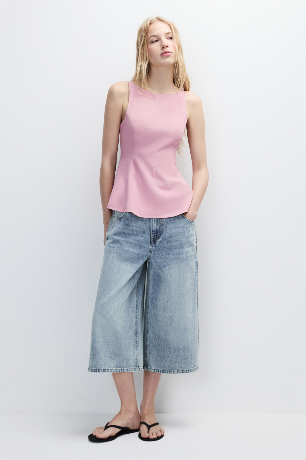 Топ с баской и бантом на спине - цвет розовый - 4