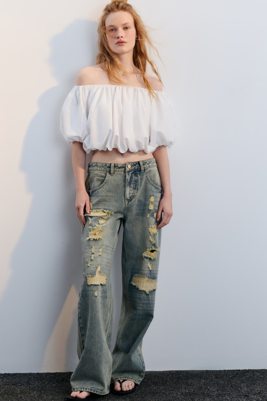 Топ-баллон пышный с рукавами - цвет белый - 1