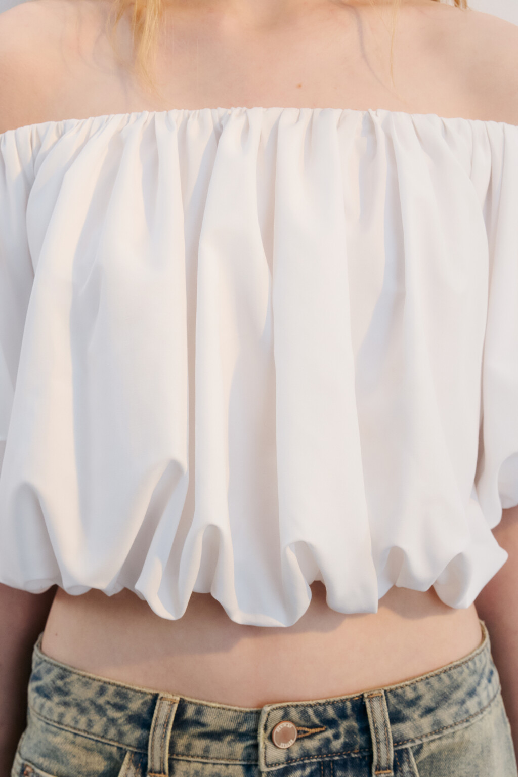Топ-баллон пышный с рукавами - цвет белый - 6