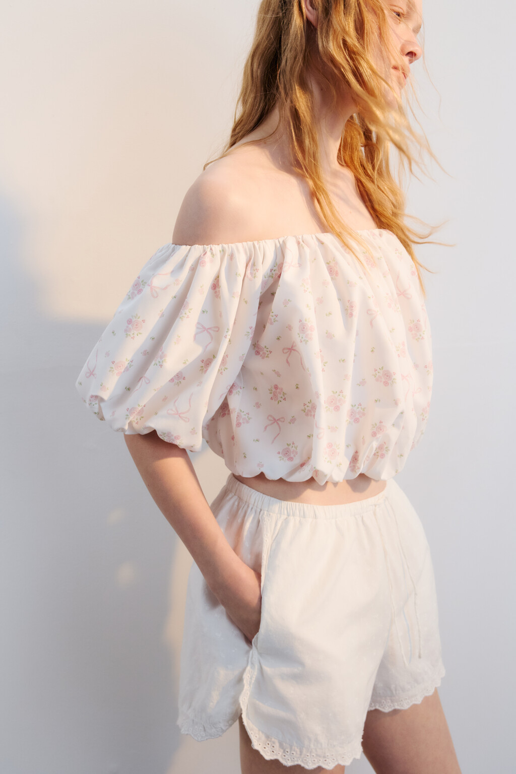 Топ-баллон пышный с рукавами - цвет белый - 1