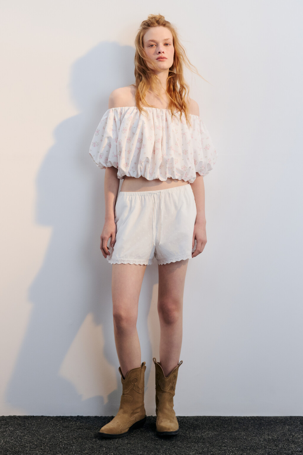 Топ-баллон пышный с рукавами - цвет белый - 5