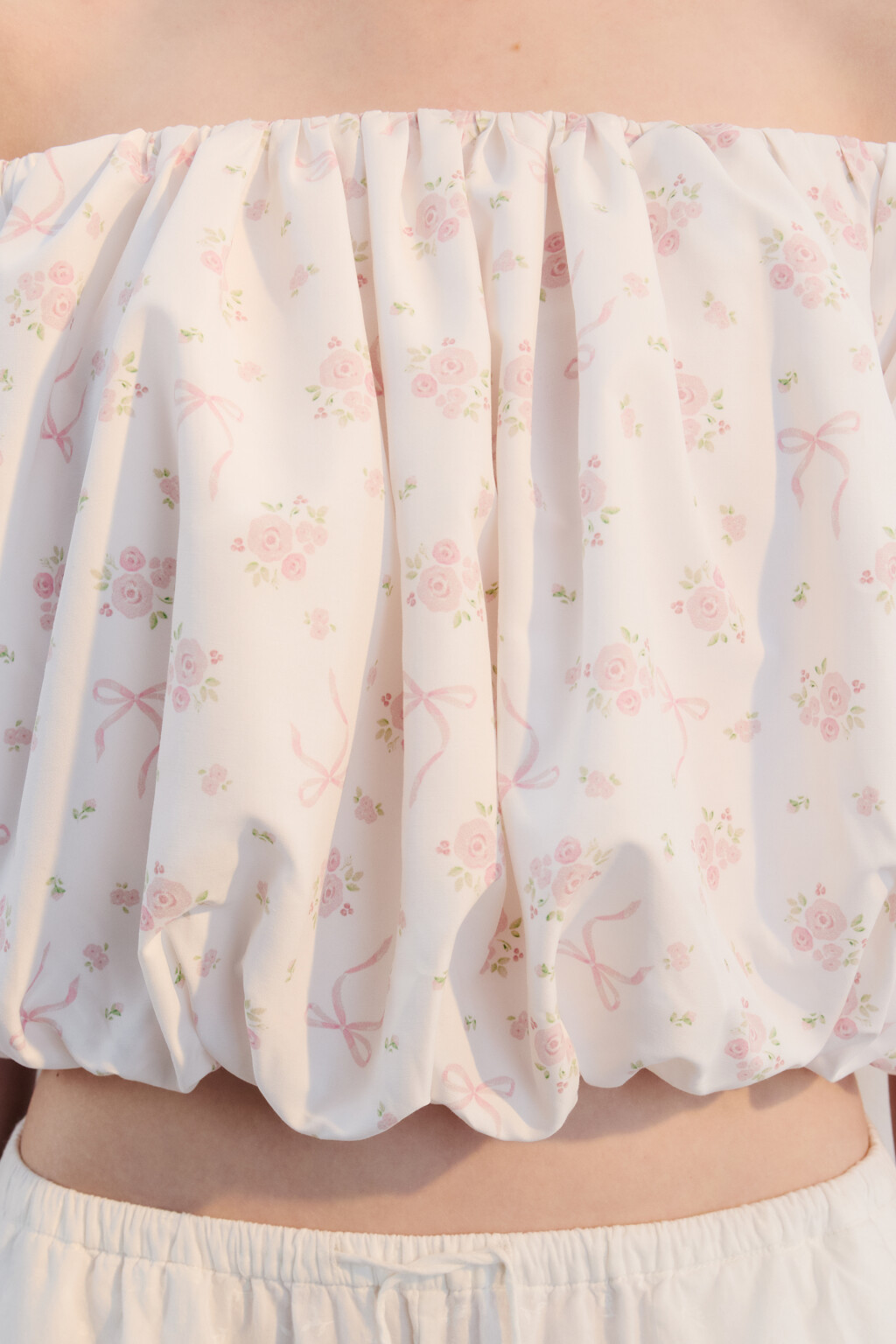 Топ-баллон пышный с рукавами - цвет белый - 6