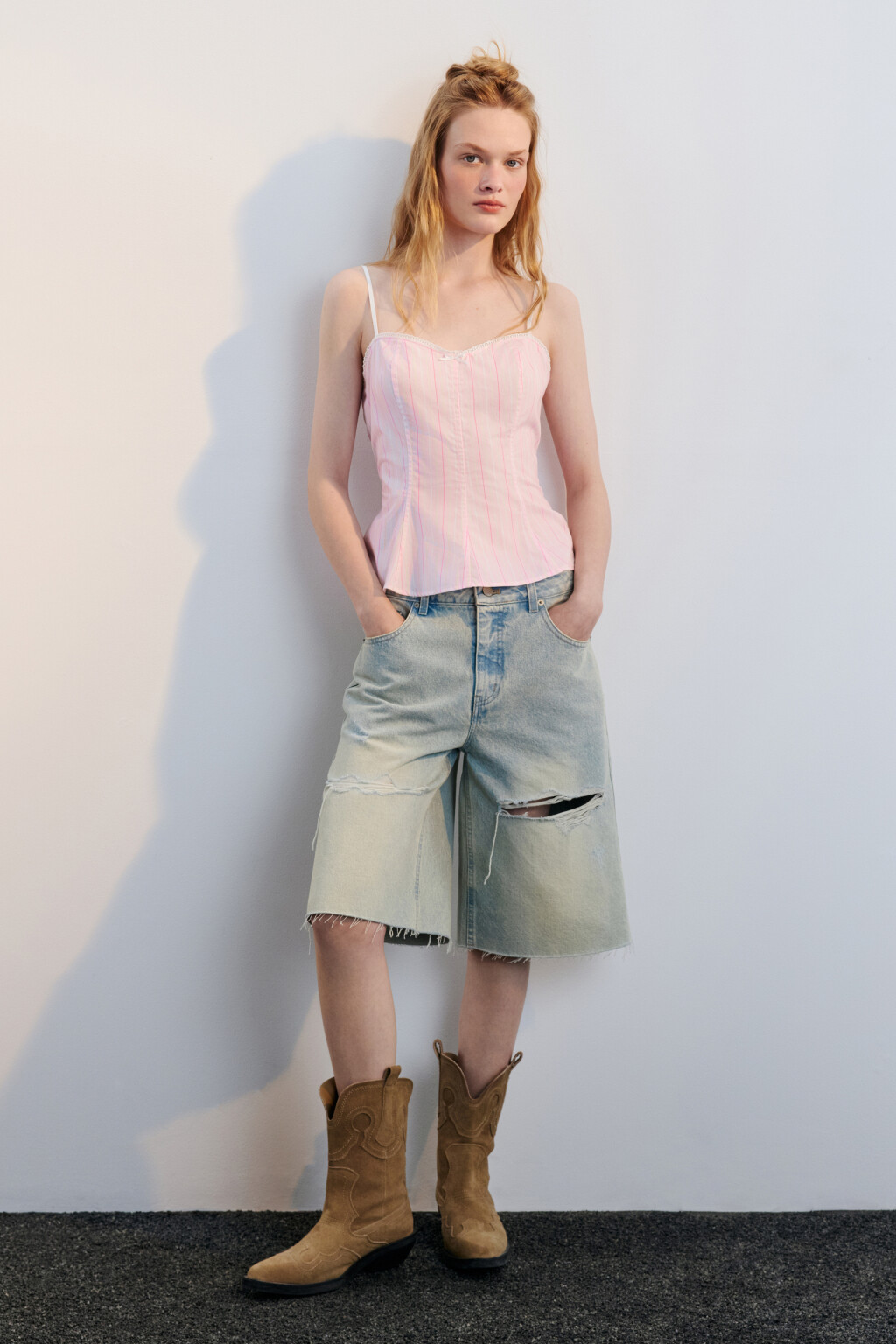 Топ облегающий на бретельках - цвет розовый - 4