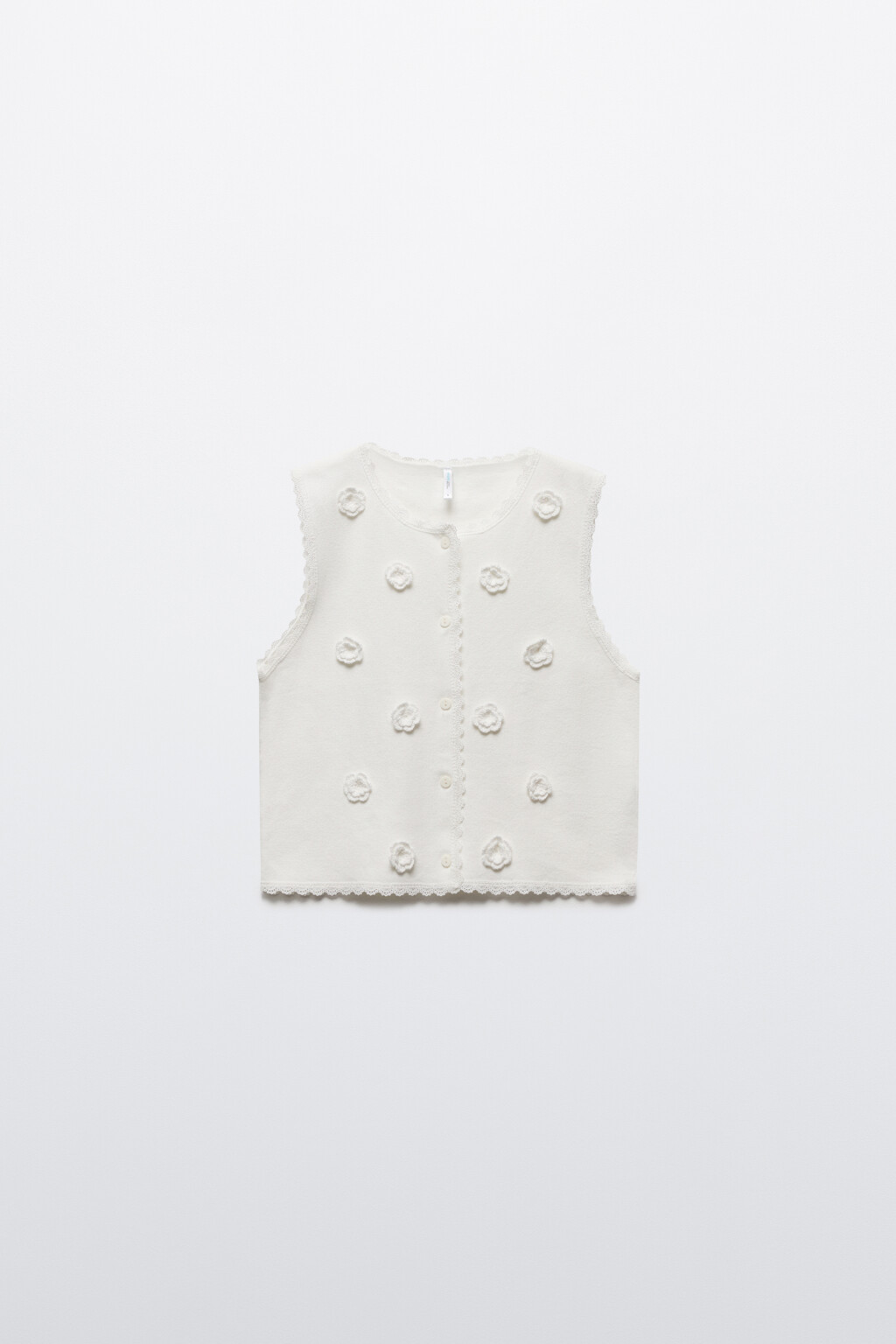 Жилет на пуговицах с цветами и кружевом - цвет молочный - 8