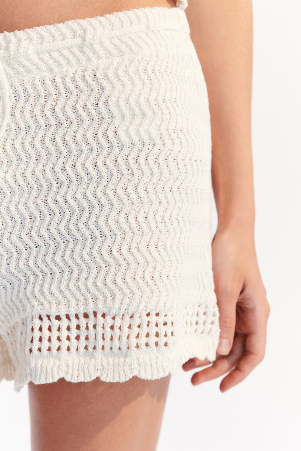 Шорты вязаные с кружевом - цвет молочный - 6