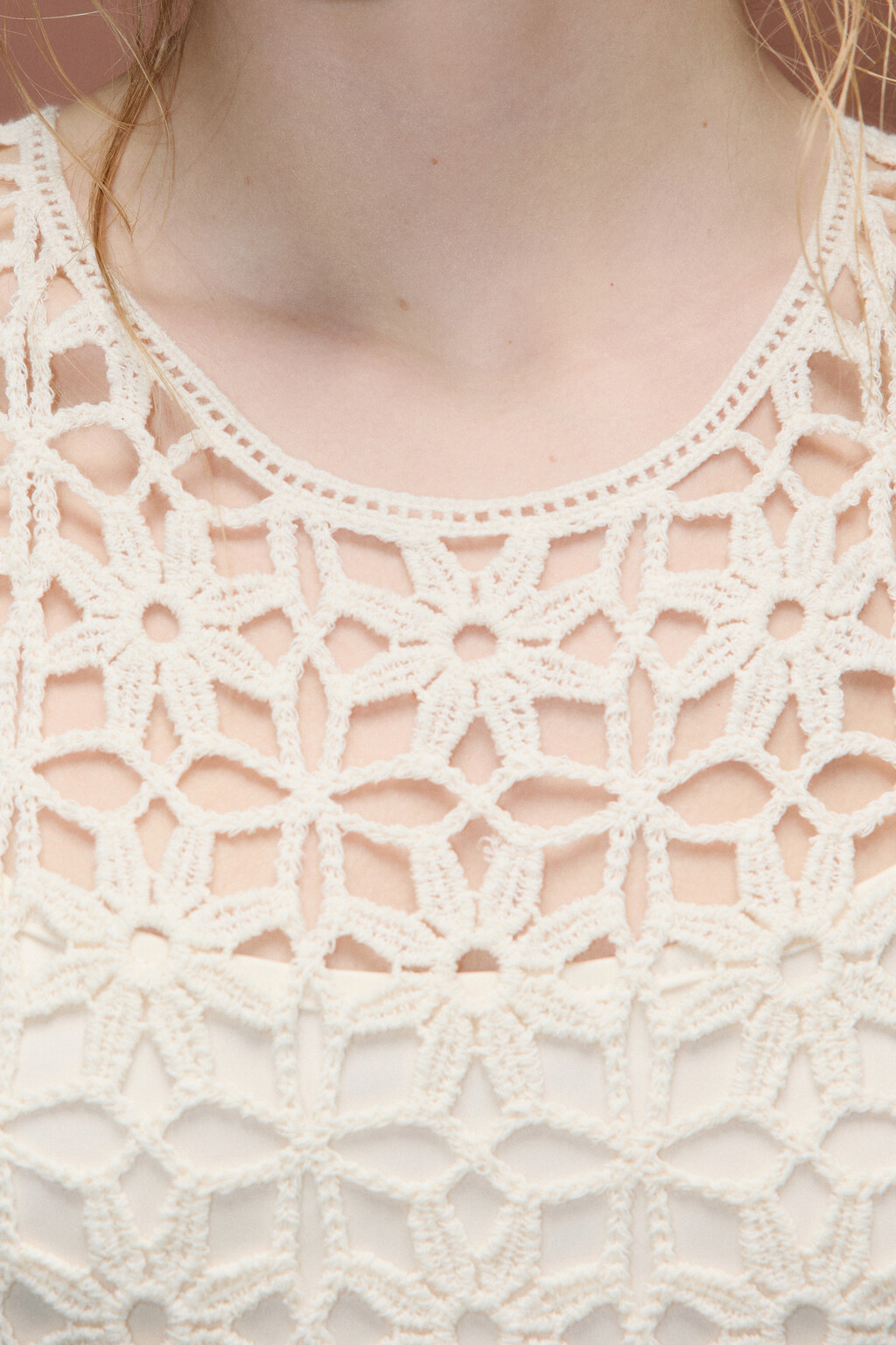 Платье мини вязаное ажурное - цвет молочный - 7