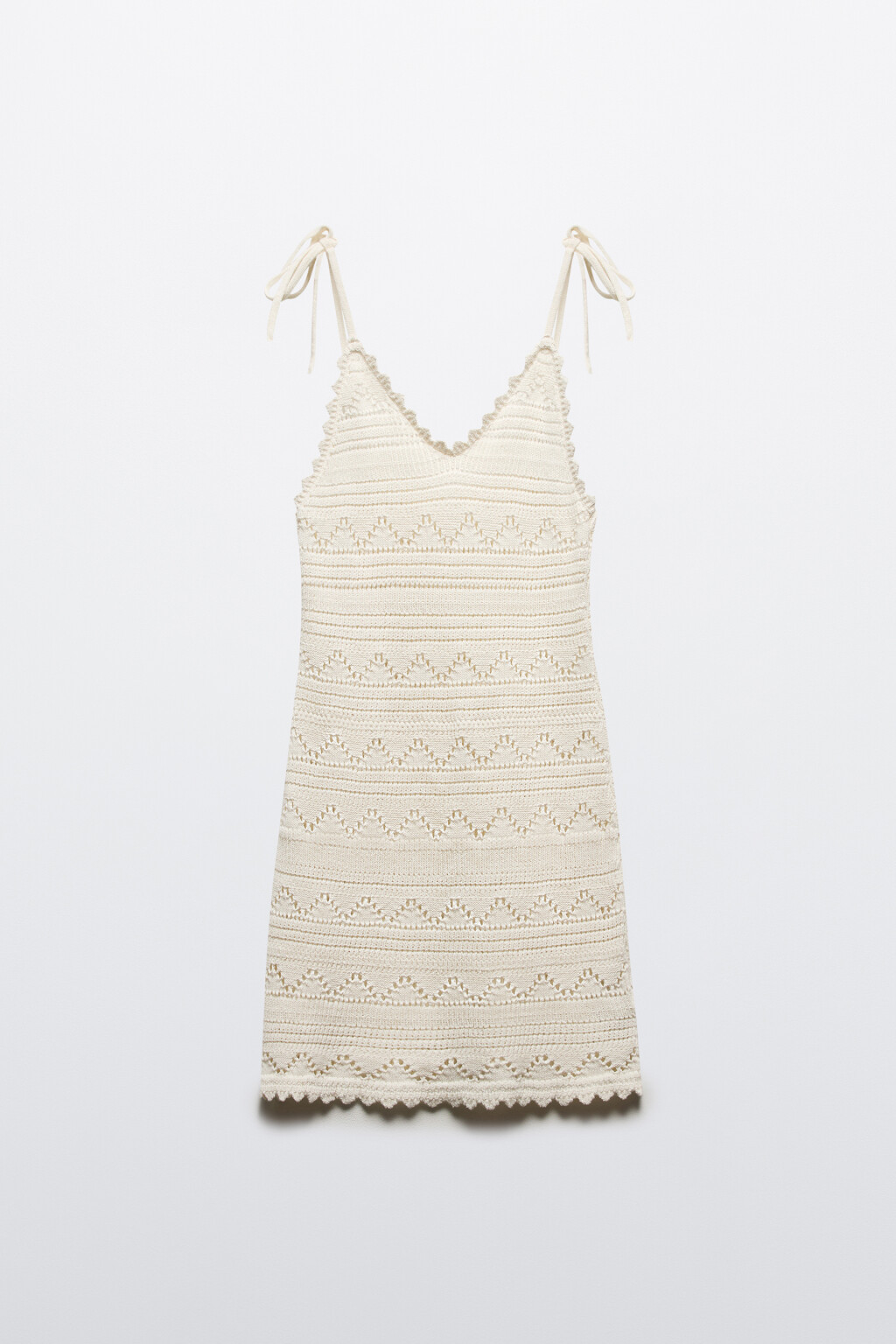 Платье мини ажурное на бретелях-завязках - цвет бежевый - 8