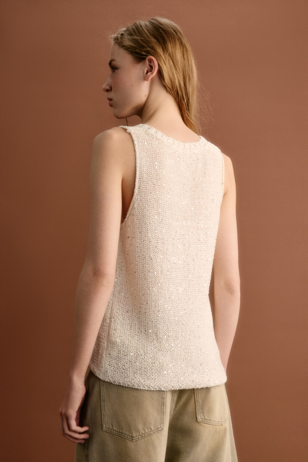 Майка вязаная с пайетками - цвет молочный - 6