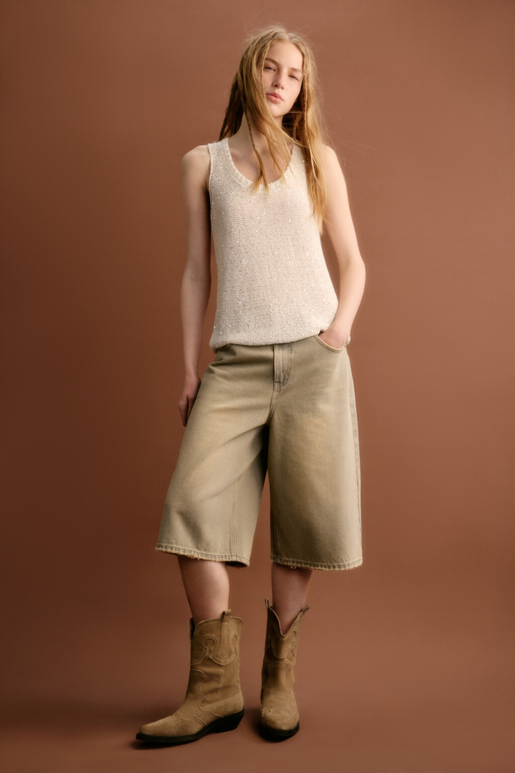 Майка вязаная с пайетками - цвет молочный - 7