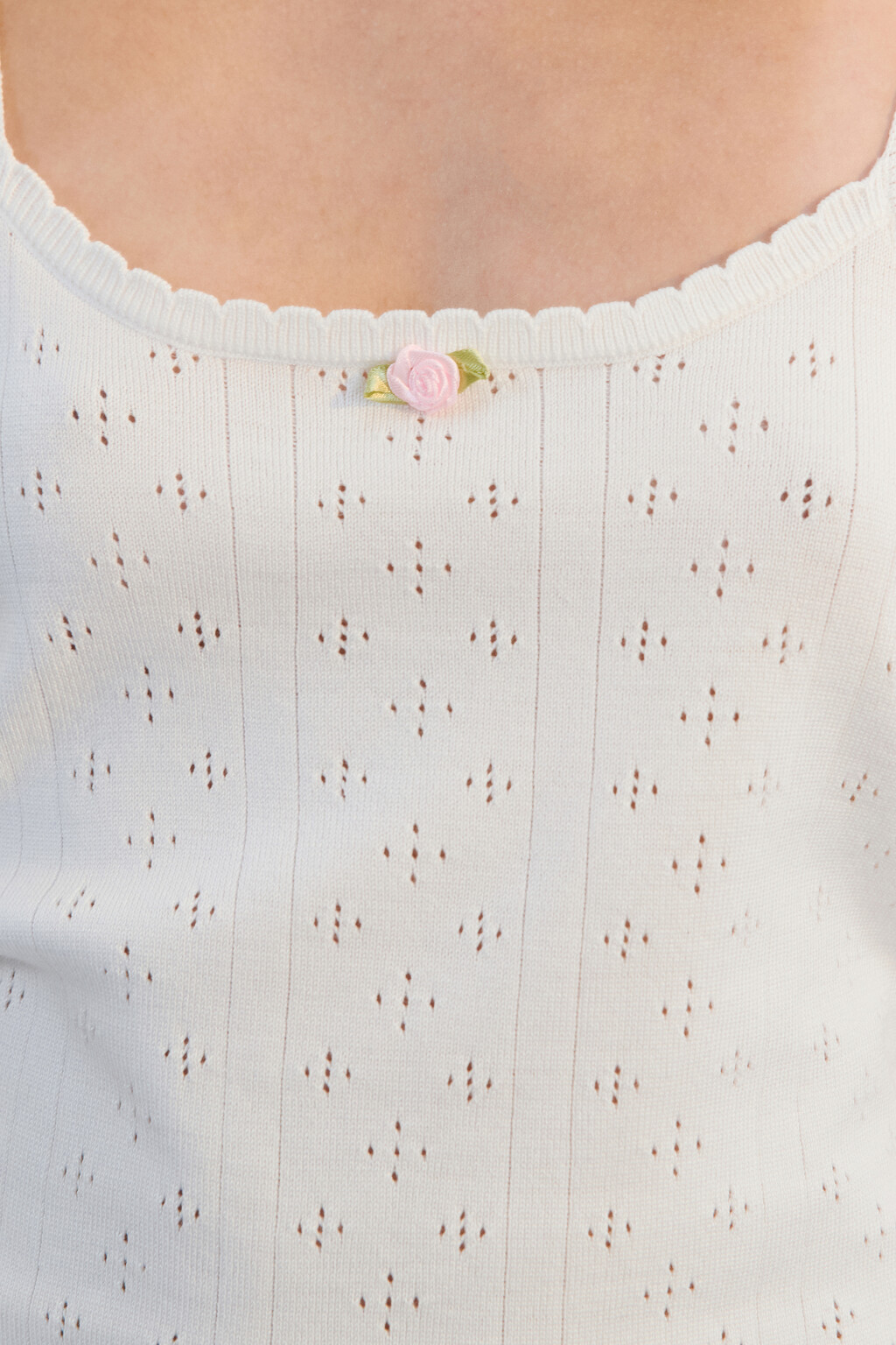 Майка ажурная на тонких бретельках - цвет молочный - 6