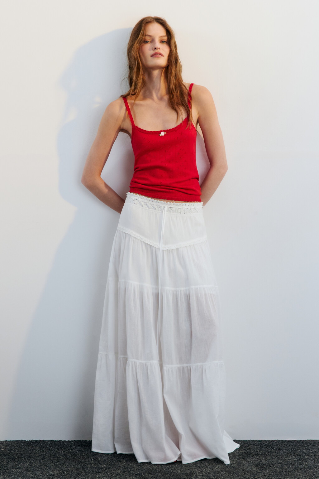 Майка ажурная на тонких бретельках - цвет красный - 5