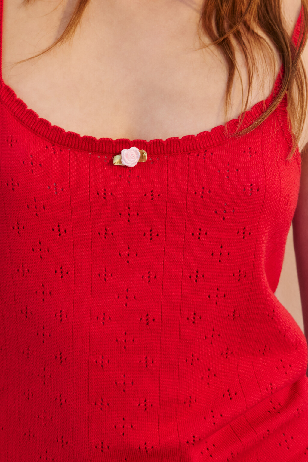 Майка ажурная на тонких бретельках - цвет красный - 6