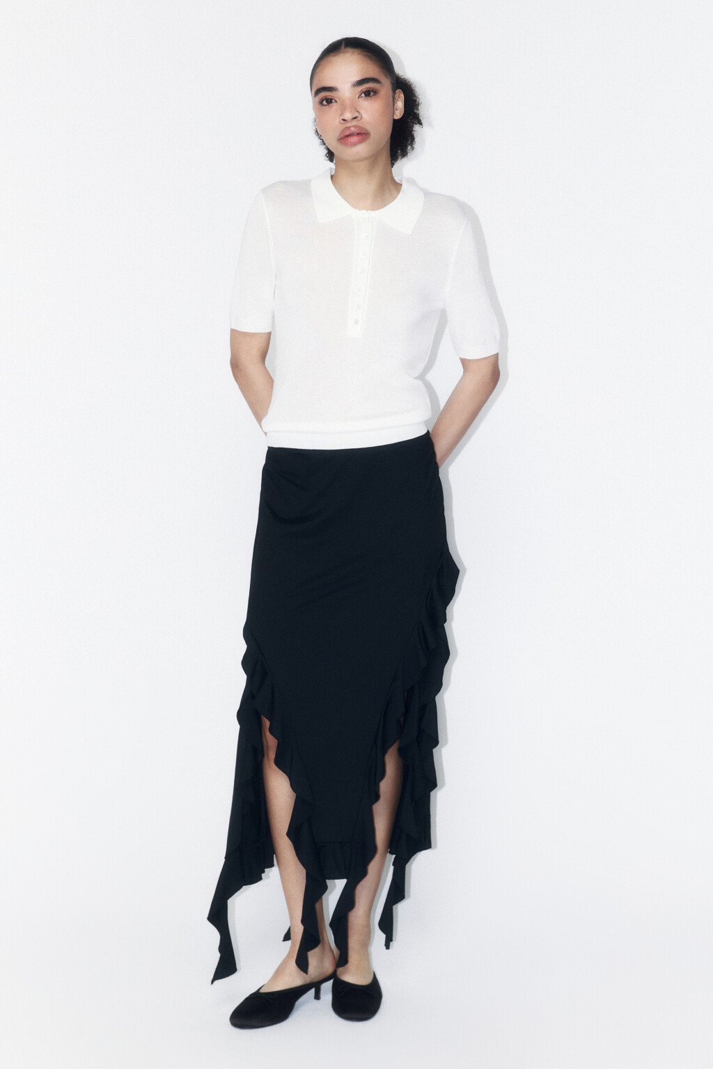 Джемпер-поло вискозный с пайетками - цвет молочный - 5