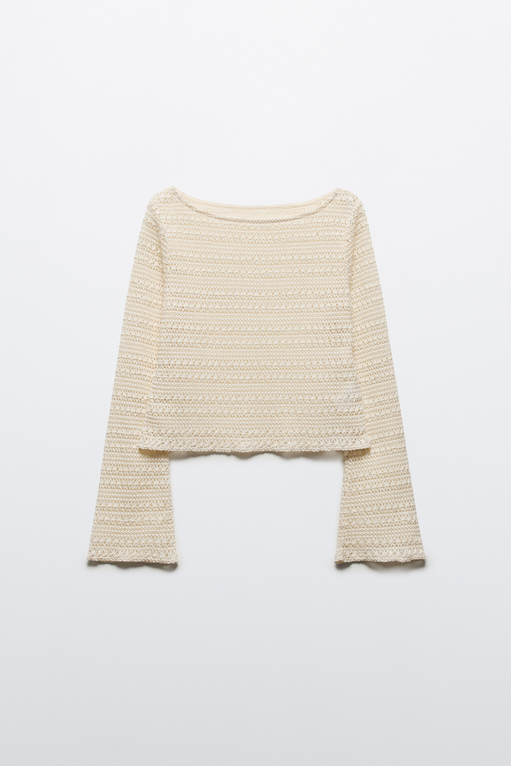 Джемпер ажурный с расклешенными рукавами - цвет молочный - 8